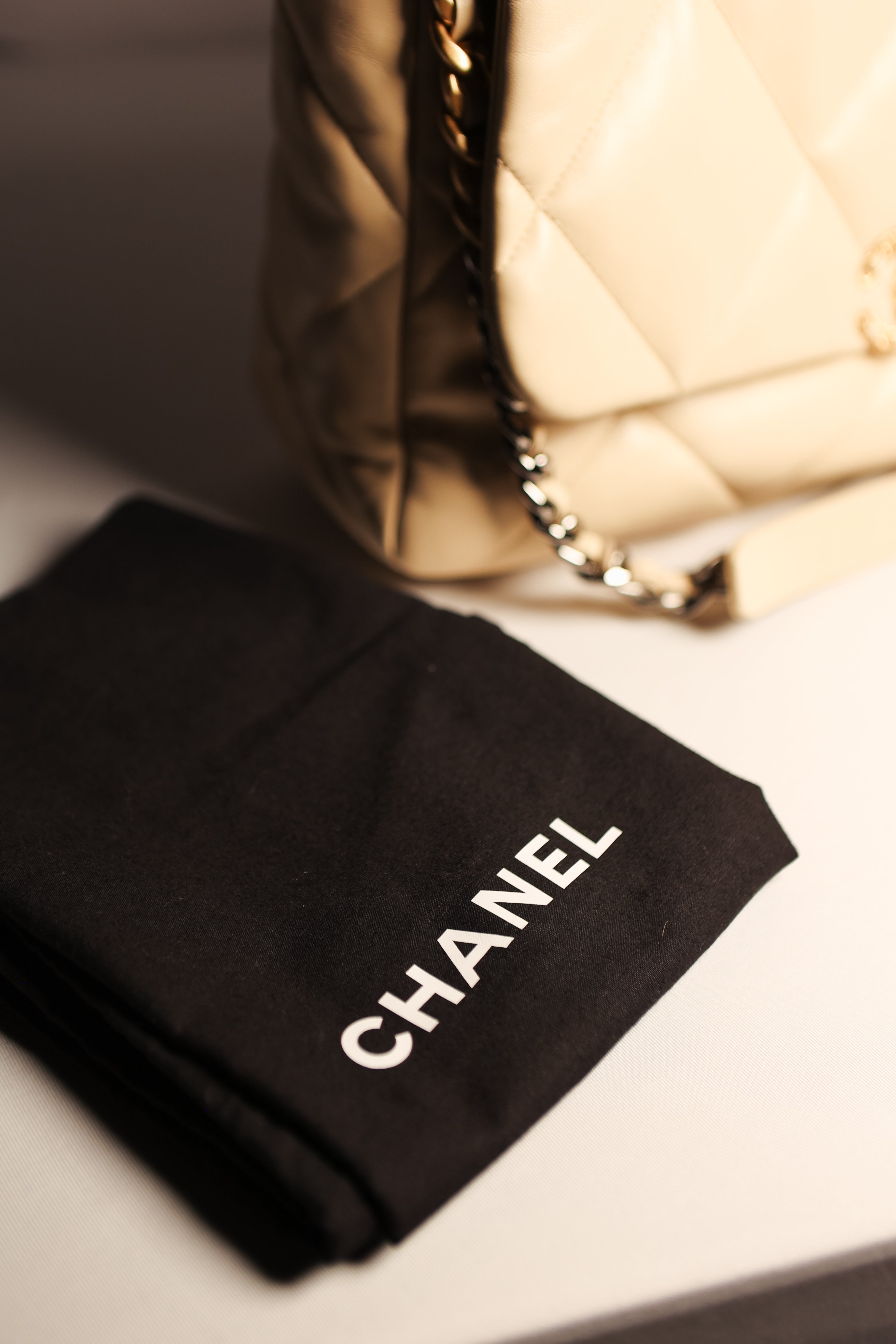 Chanel 19 Maxi Cream Quilted Goatskin