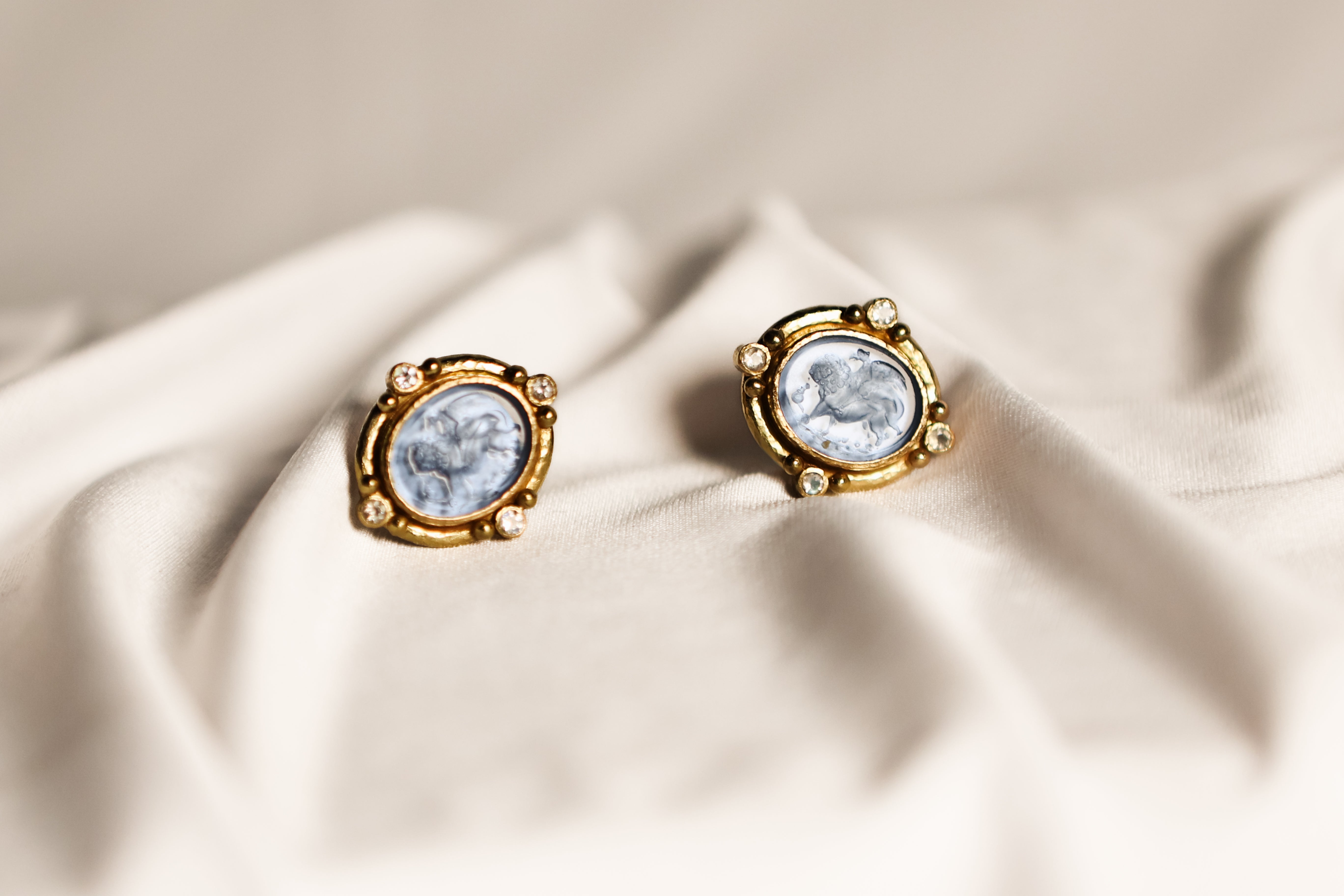 Elizabeth Locke Smoke Griffin and Lion Earrings