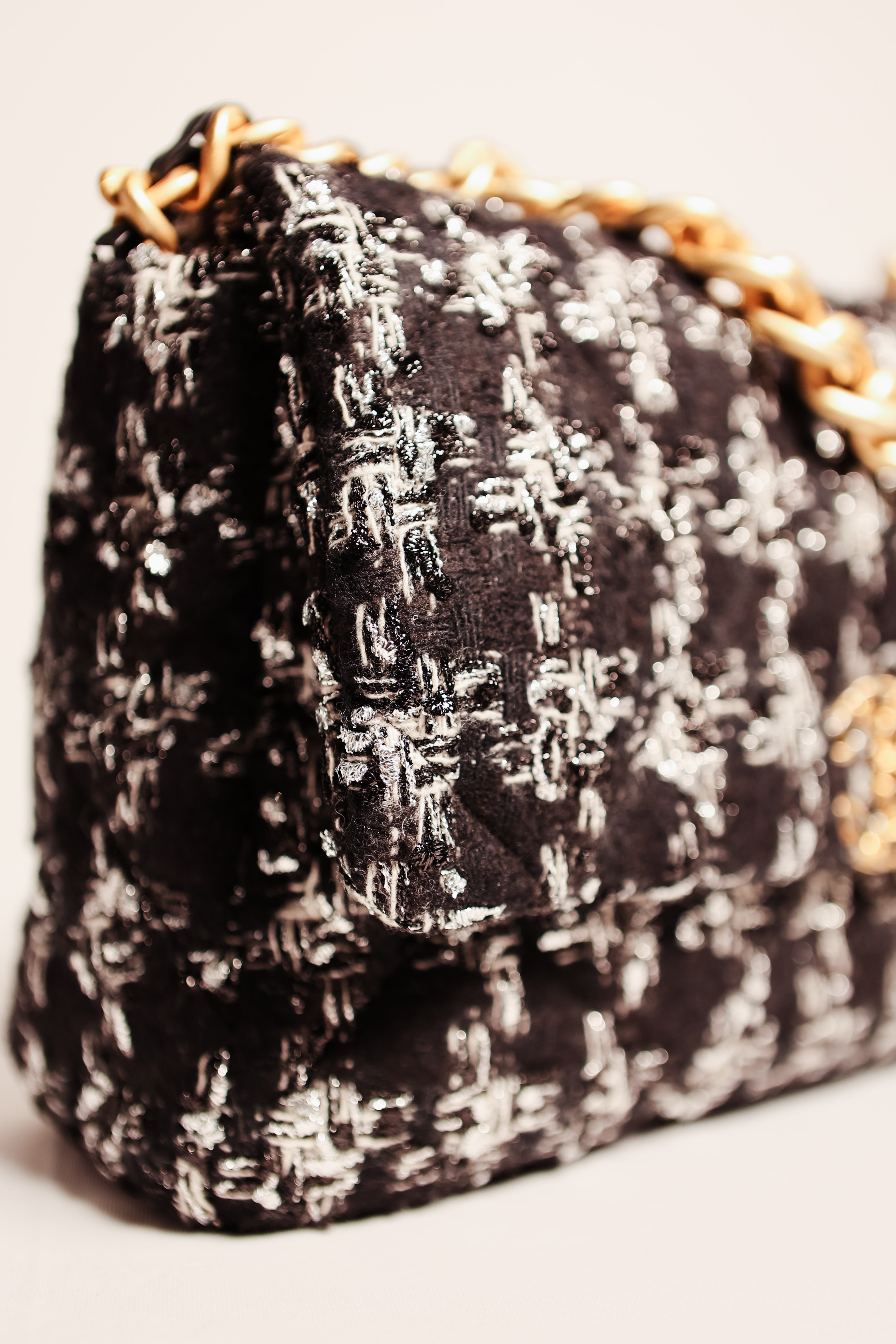 Chanel 19 Flap Tweed Hand Bag Two Tone