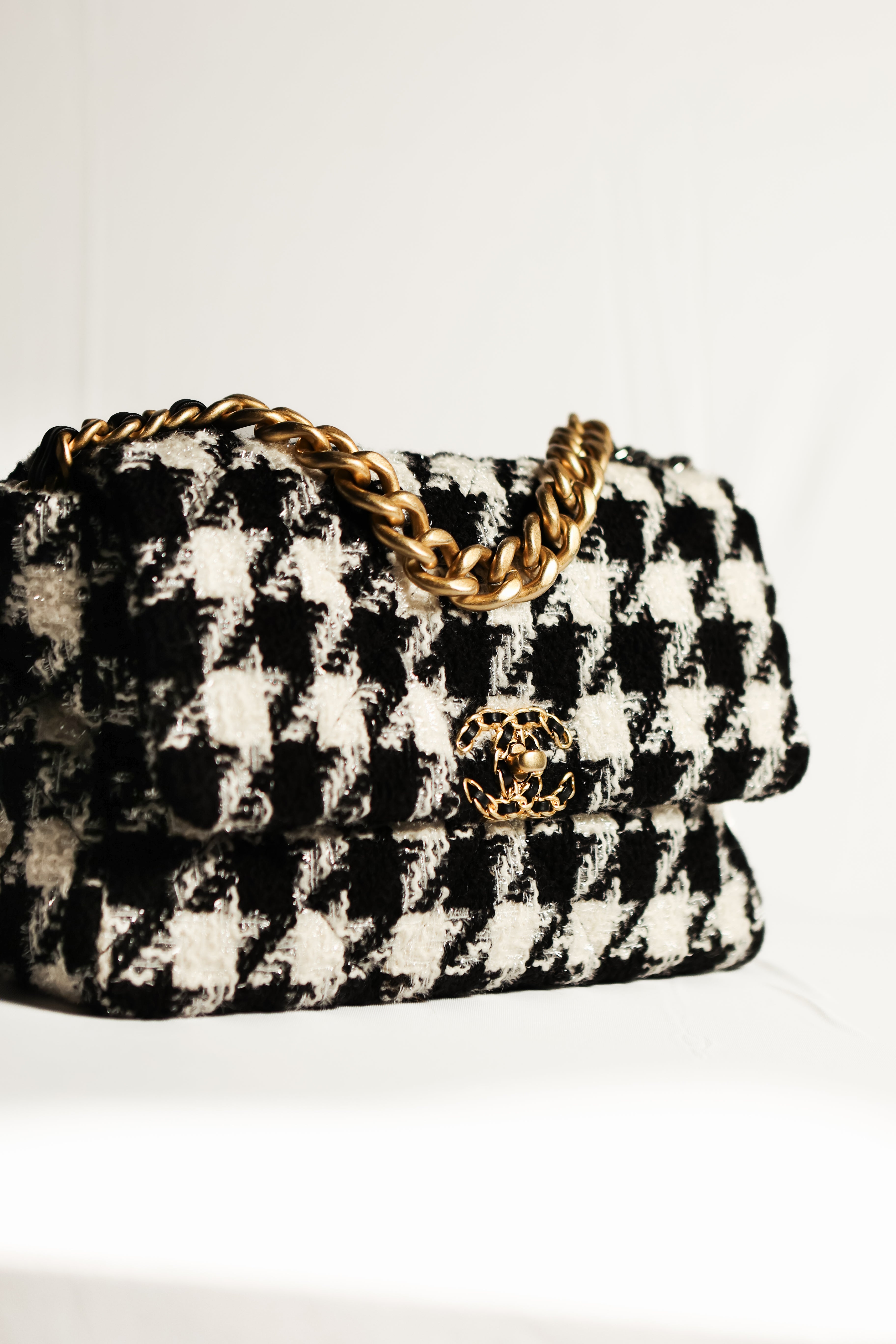 Chanel 19 Flap Tweed Hand Bag Two Tone