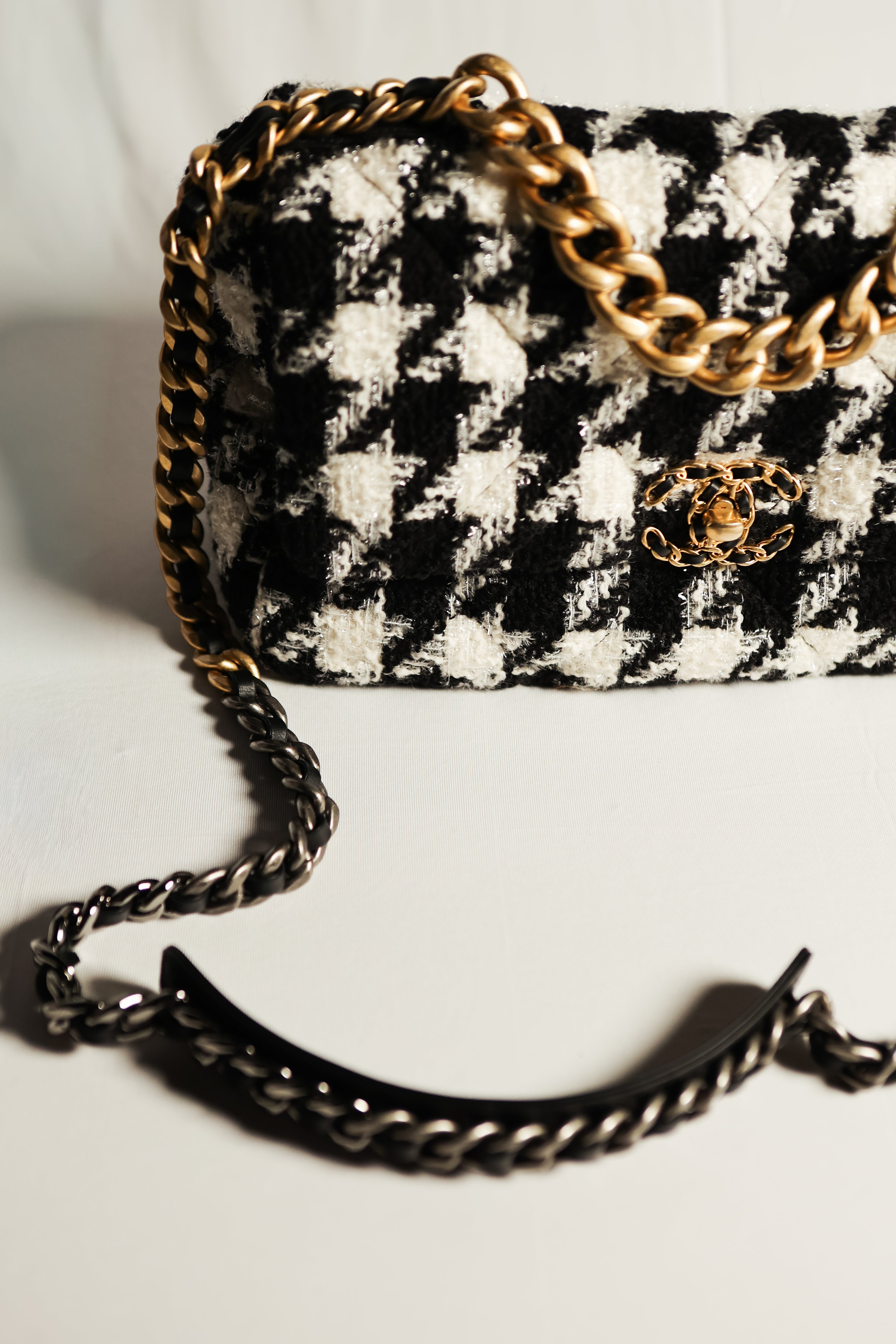 Chanel 19 Flap Tweed Hand Bag Two Tone