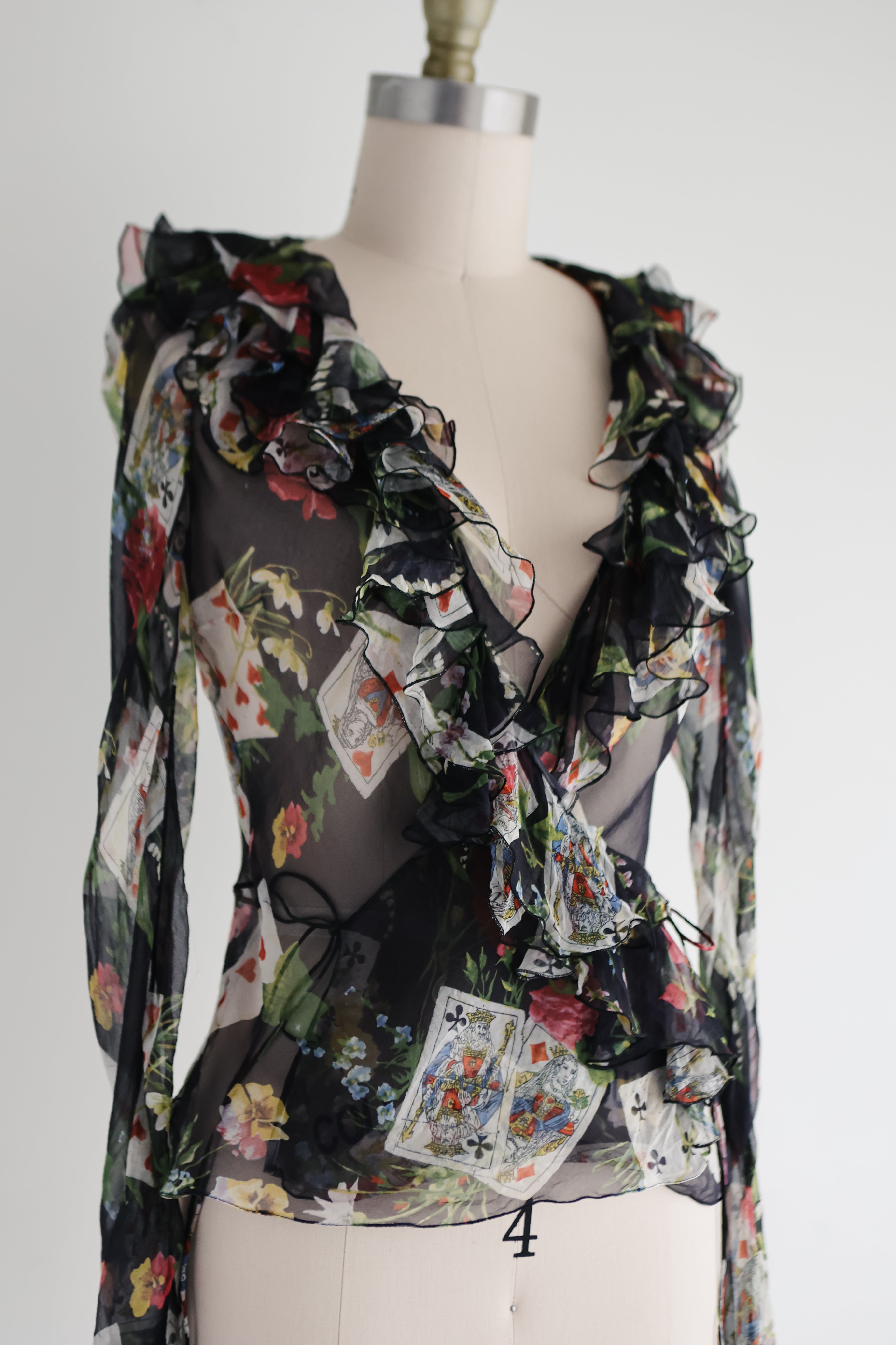 Vintage Christian Dior playing cards wrap blouse by John Galliano FW 2002