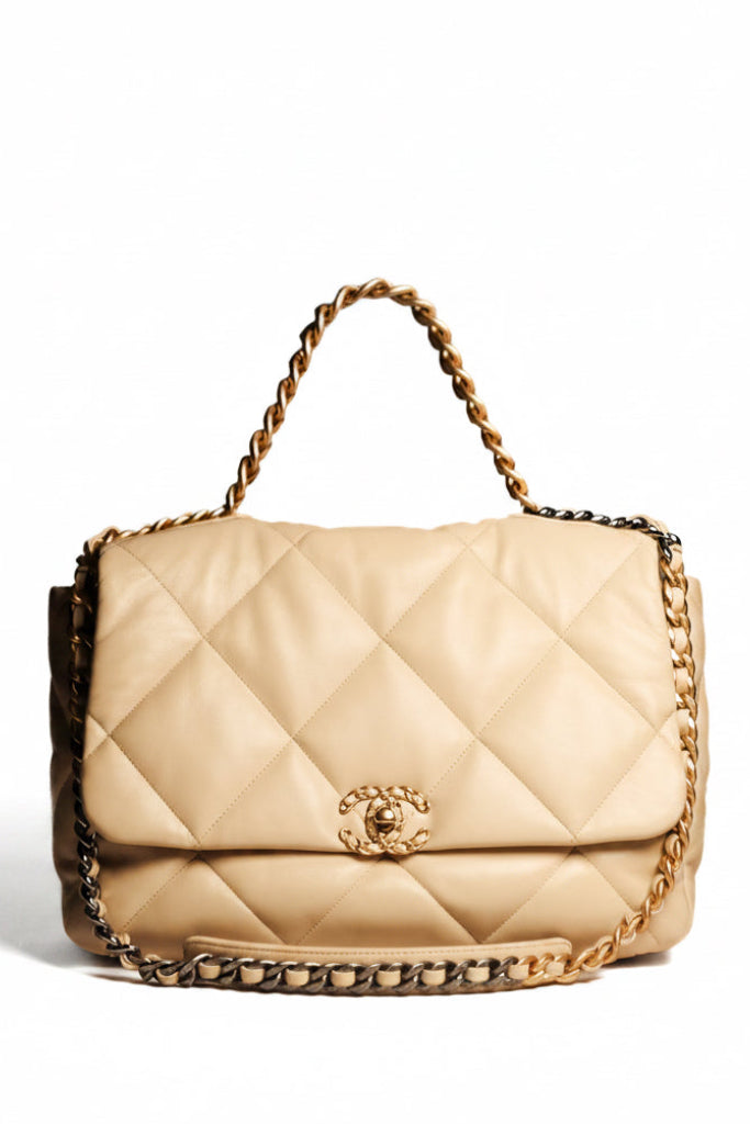 Chanel 19 Maxi Cream Quilted Goatskin