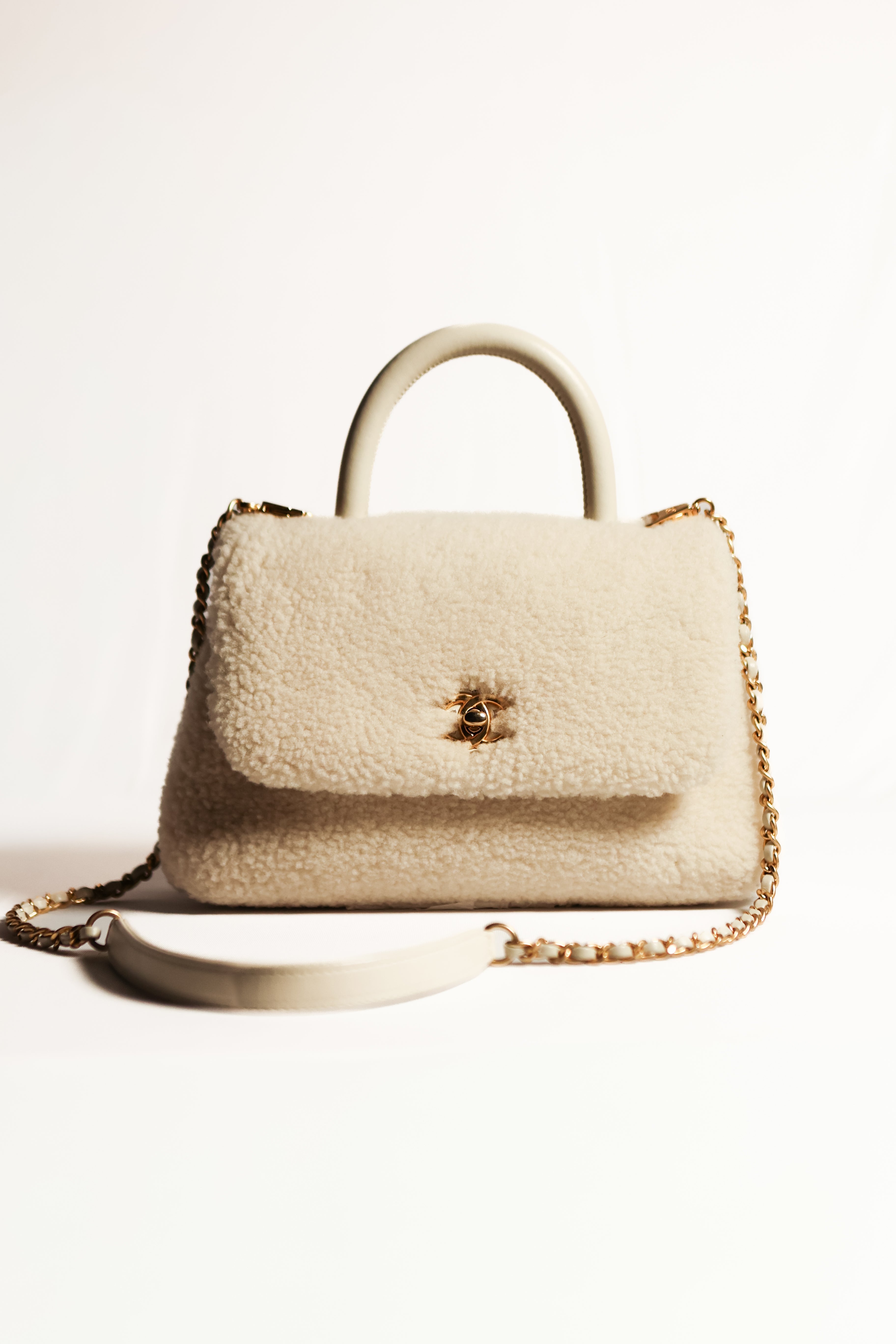 Chanel Cream Shearling Coco Handle Handbag