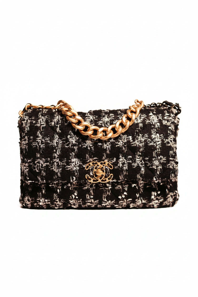 Chanel 19 Flap Tweed Hand Bag Two Tone