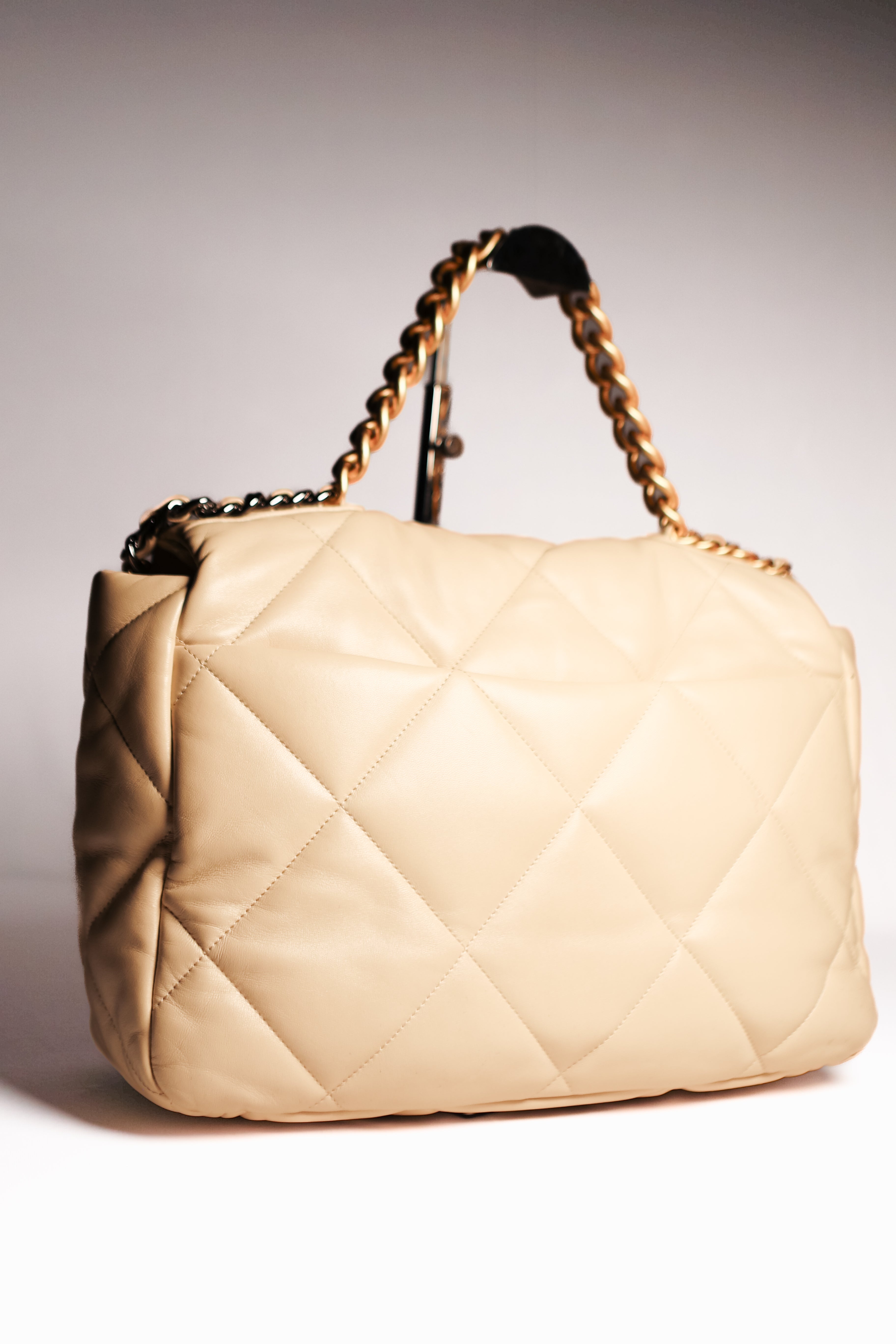 Chanel 19 Maxi Cream Quilted Goatskin