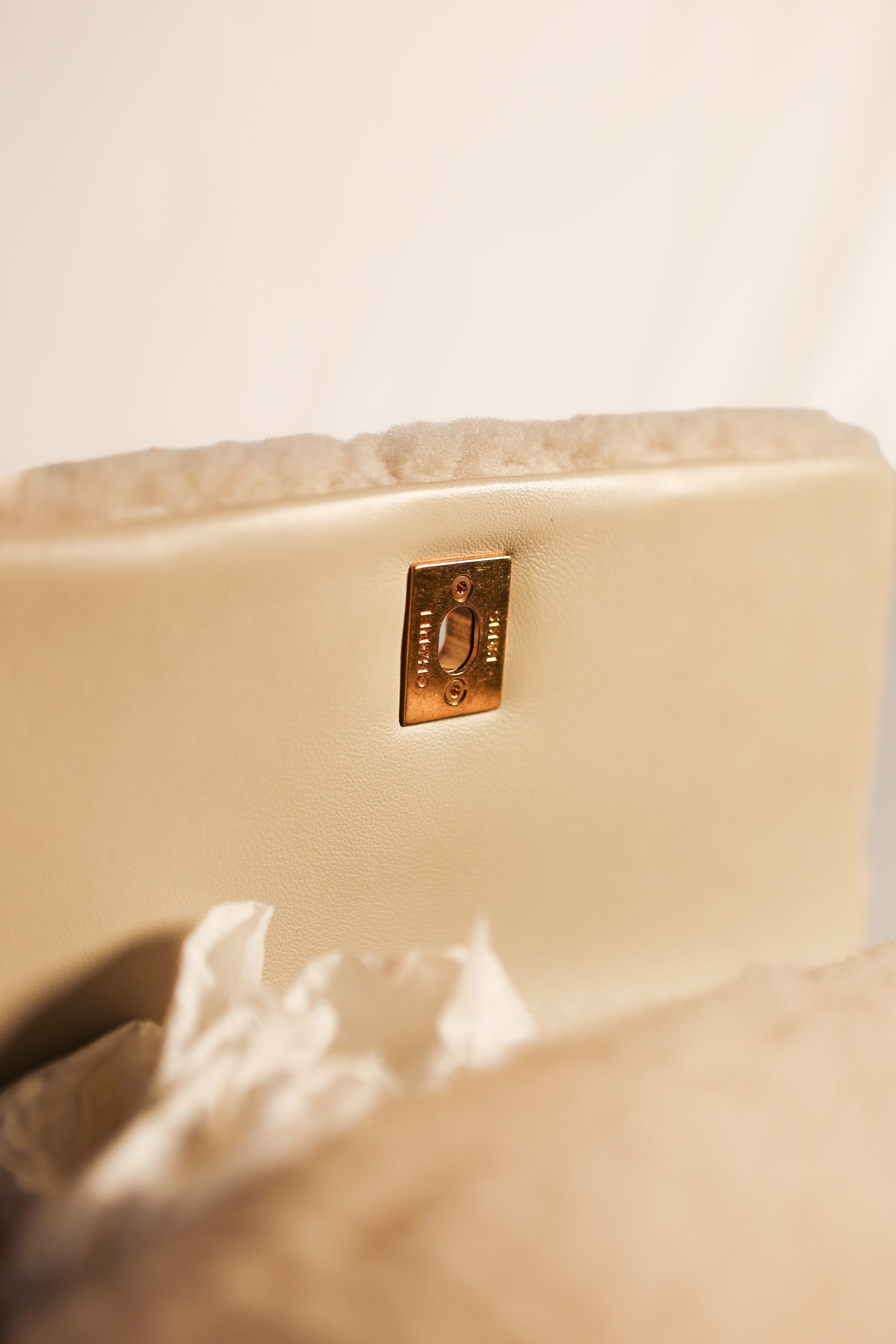 Chanel Cream Shearling Coco Handle Handbag