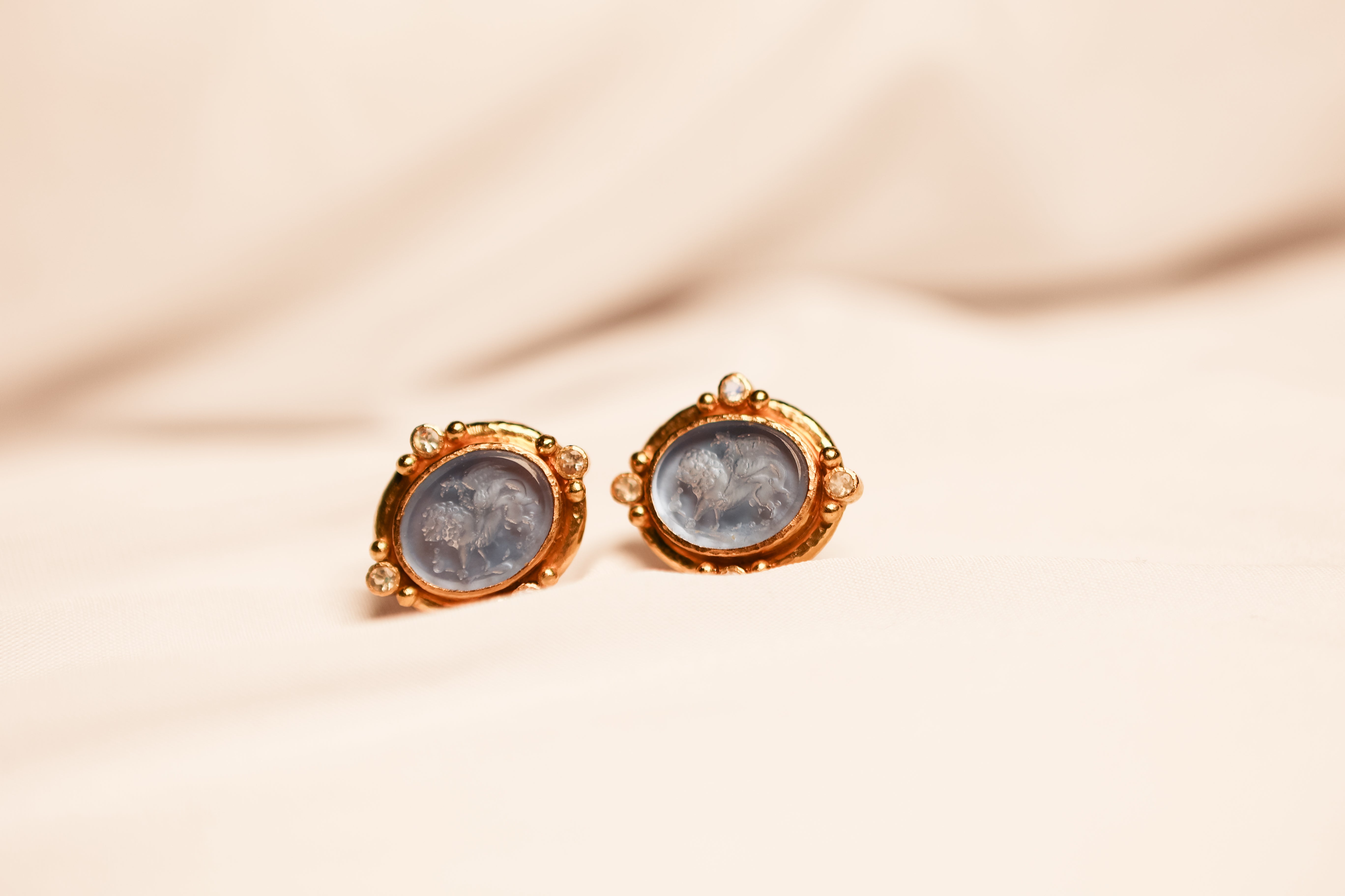 Elizabeth Locke Smoke Griffin and Lion Earrings