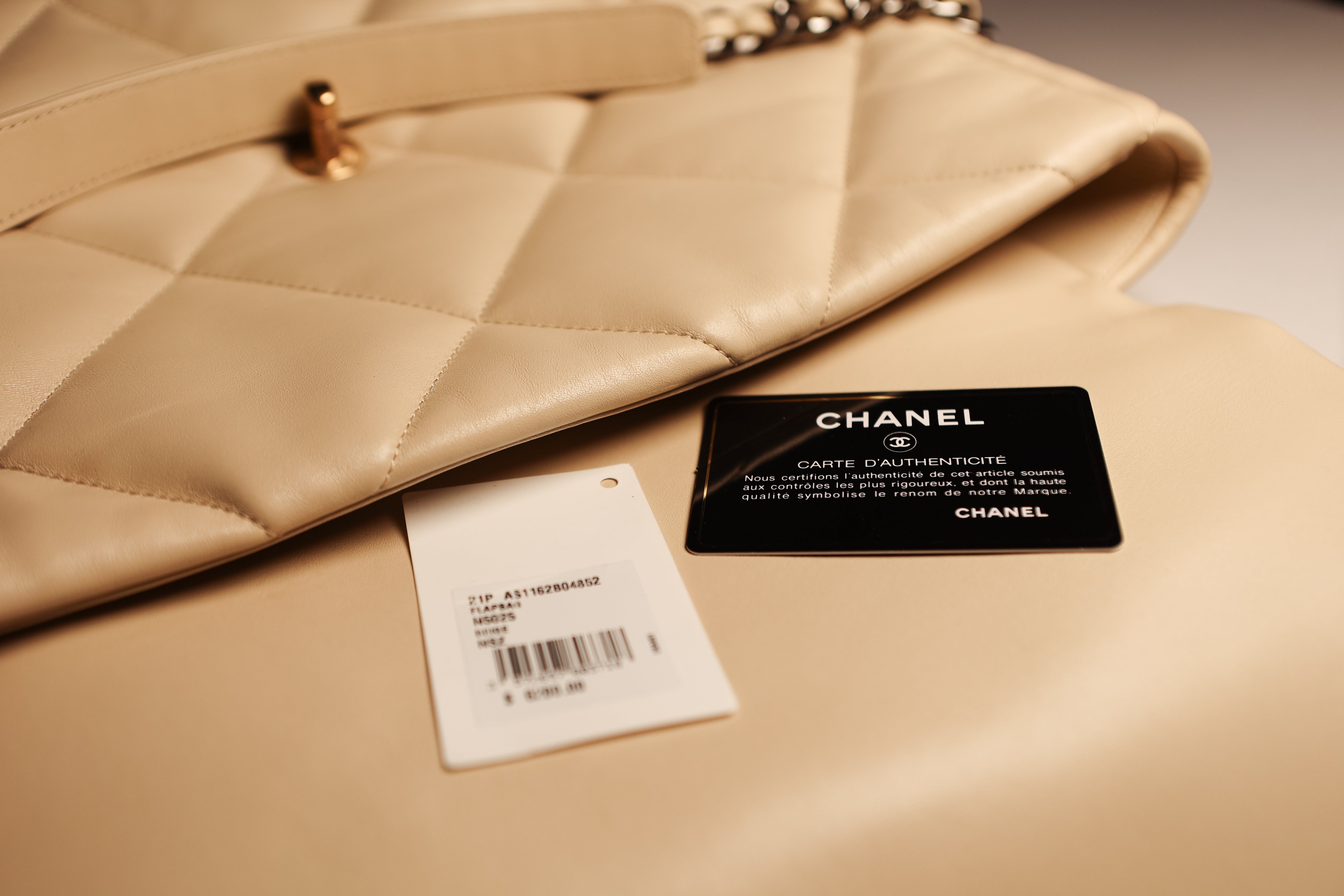 Chanel 19 Maxi Cream Quilted Goatskin