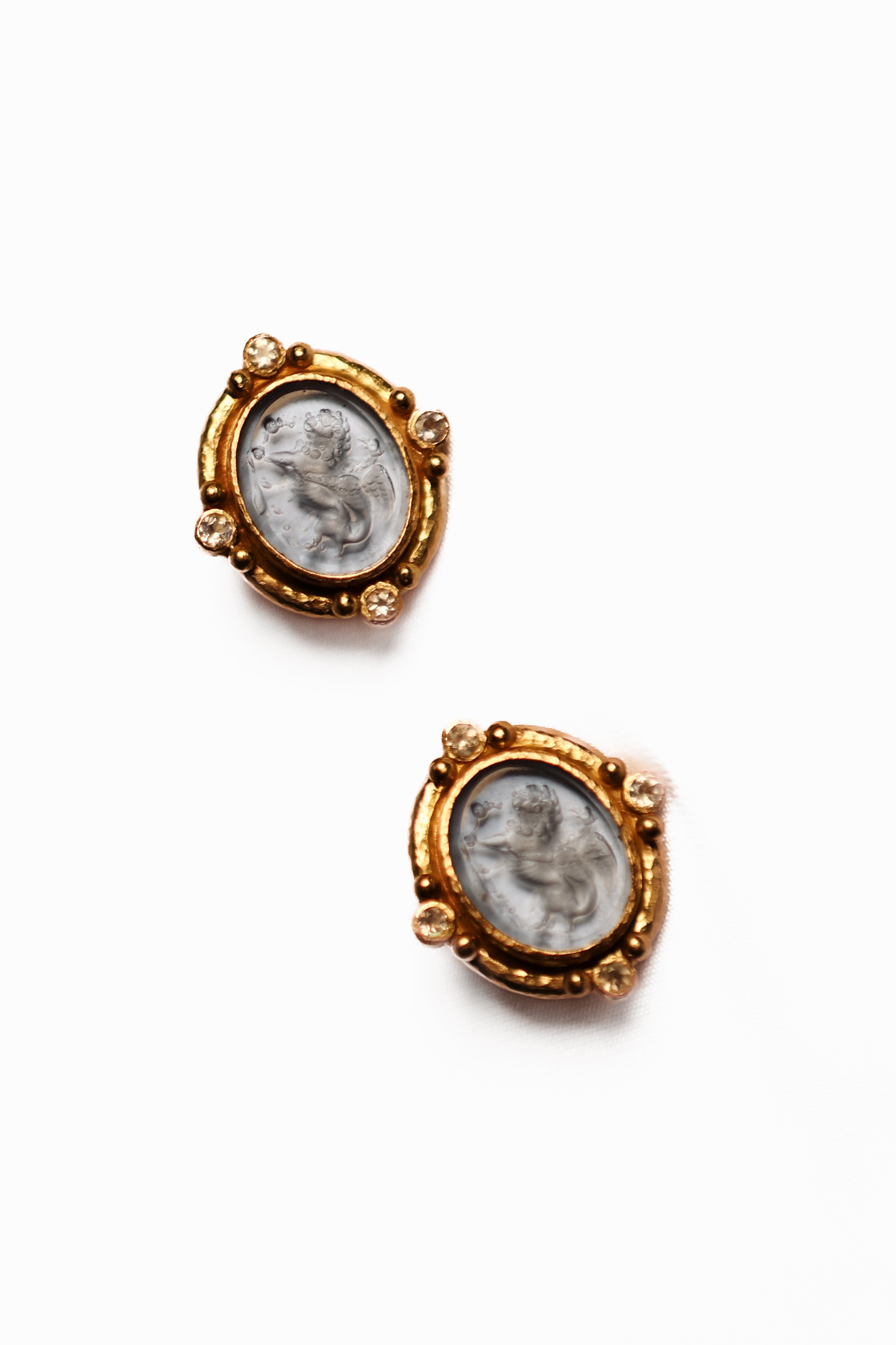 Elizabeth Locke Smoke Griffin and Lion Earrings