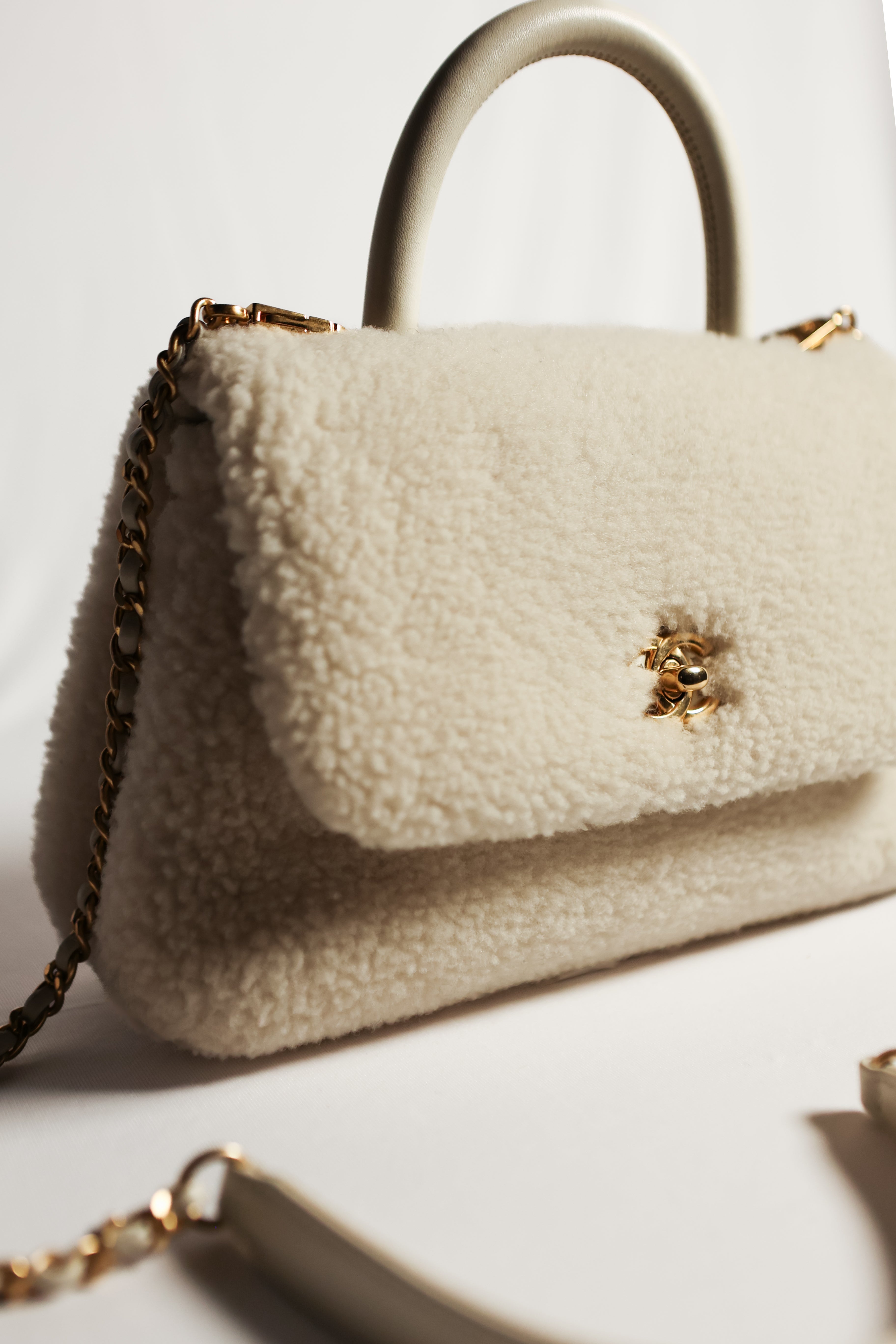 Chanel Cream Shearling Coco Handle Handbag