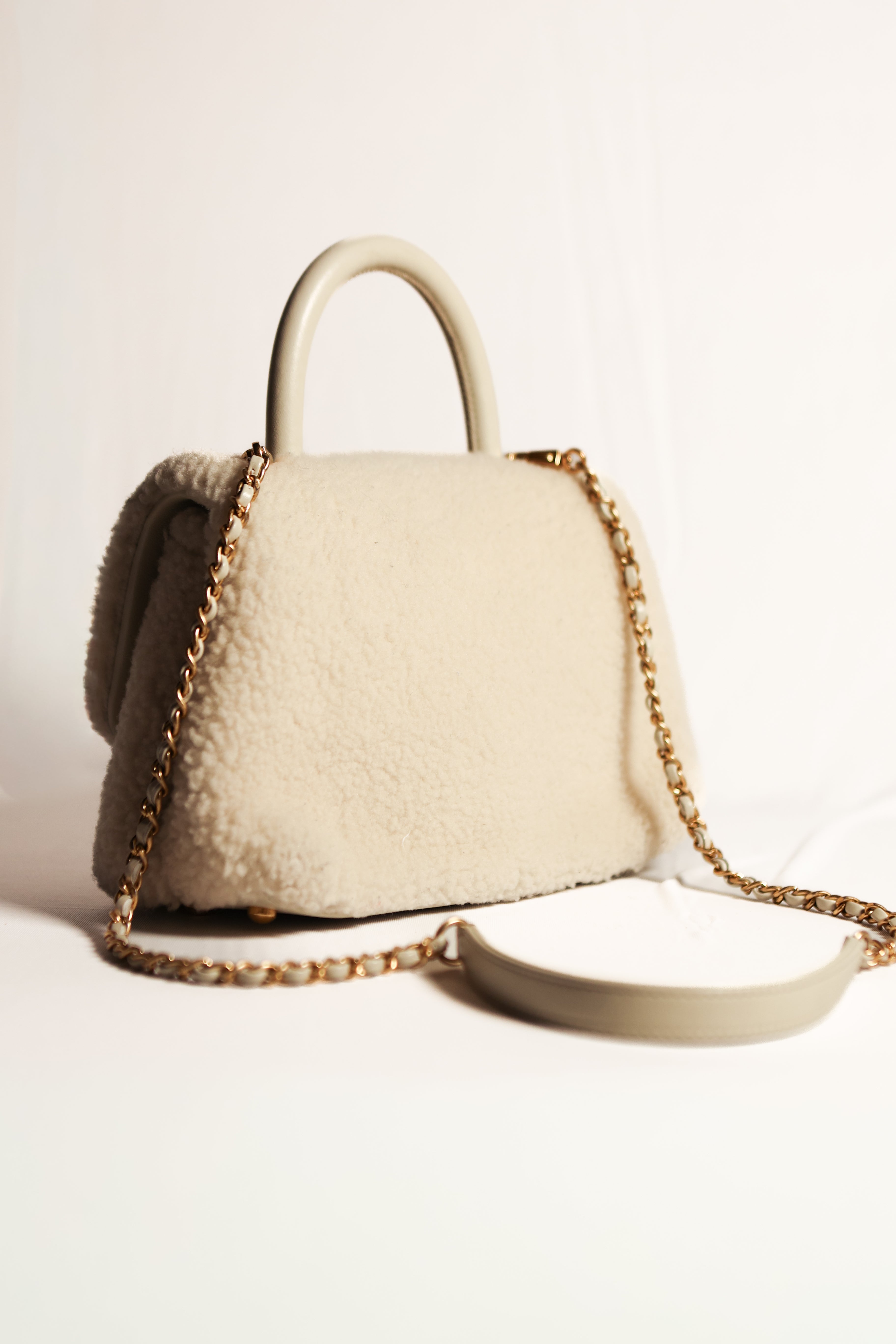 Chanel Cream Shearling Coco Handle Handbag