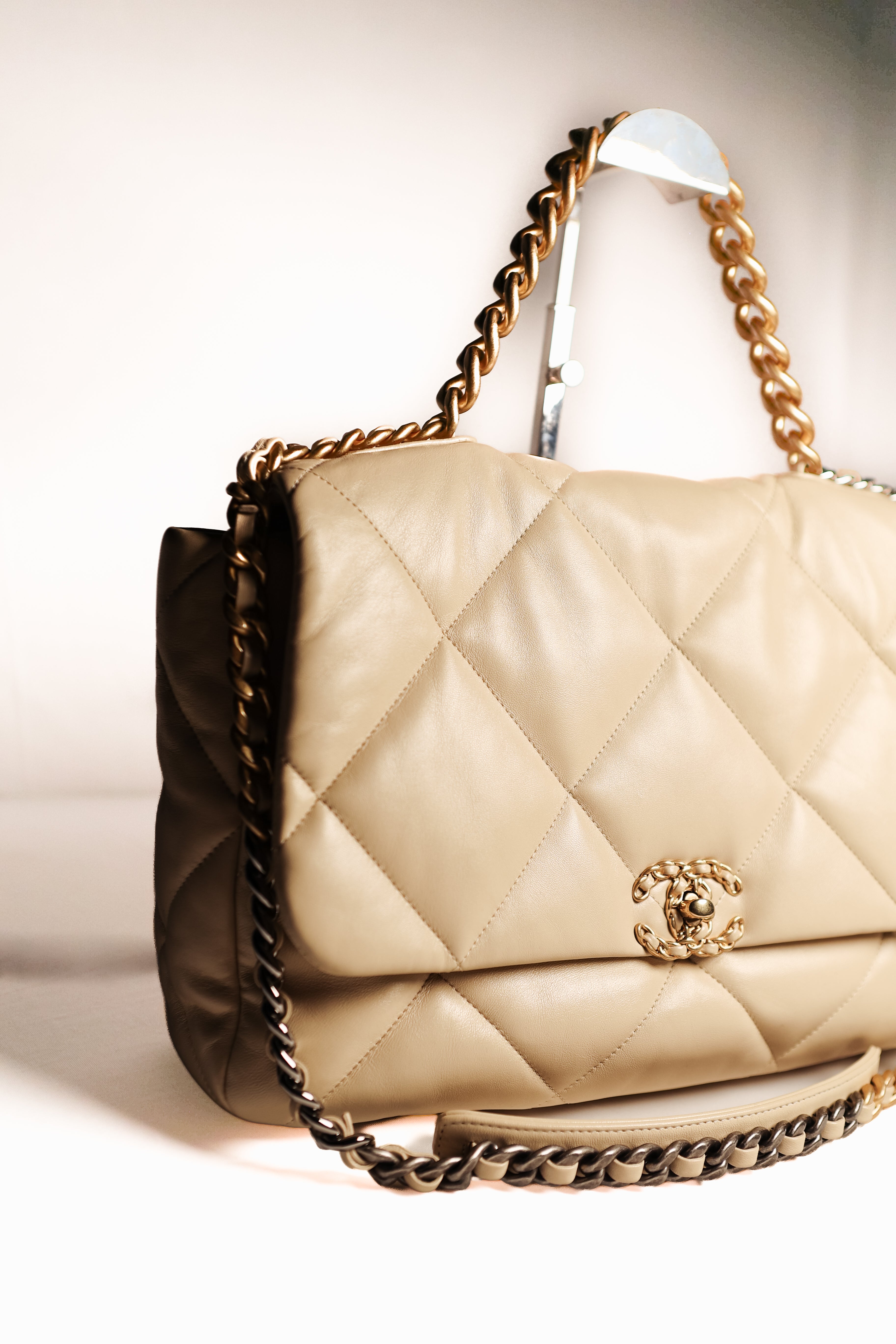 Chanel 19 Maxi Cream Quilted Goatskin