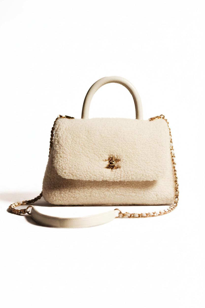 Chanel Cream Shearling Coco Handle Handbag